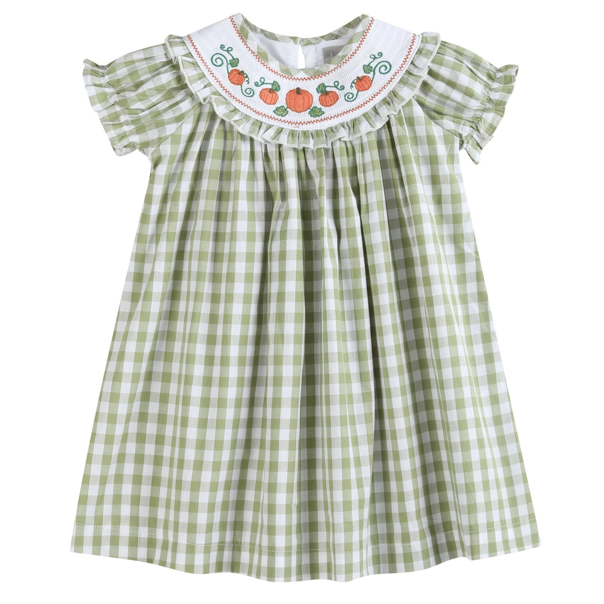 Sage Green Gingham Pumpkin Smocked Bishop Dress