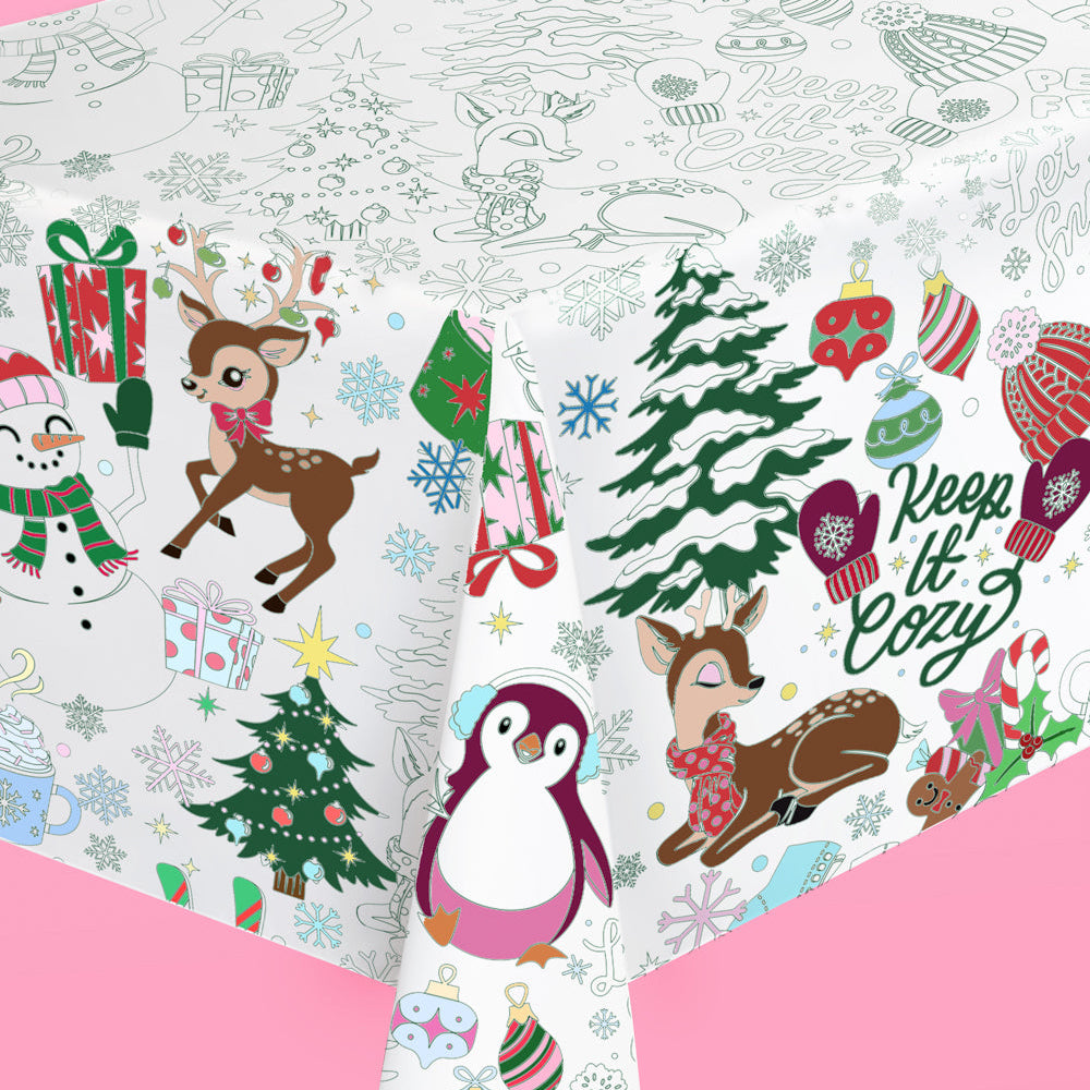 Color Me Merry Paper Tablecloth - Coloring Tablecloth