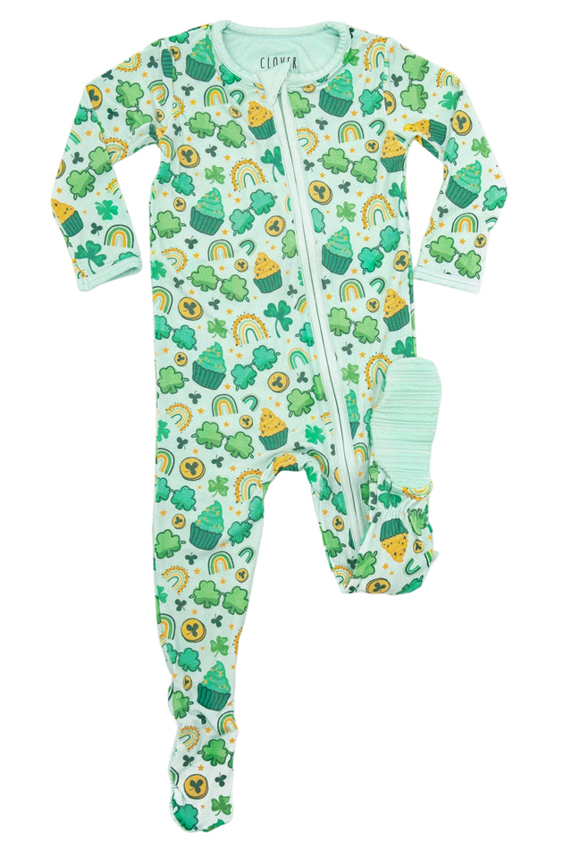 Soft & Stretchy Zipper Footie - St. Patrick's Day - HoneyBug 
