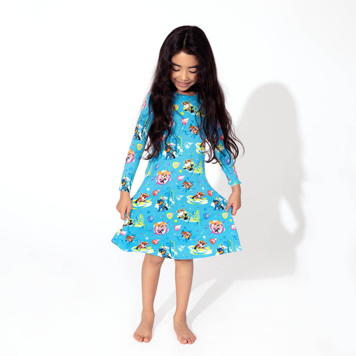 PAW Patrol: The Mighty Movie - Mighty Pups Bamboo Girls' Long Sleeve Dress - HoneyBug 