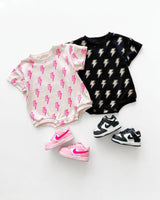 Short Sleeve Bubble Romper | Black Bolts - HoneyBug 