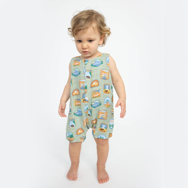 Shortie Romper - National Park Patches - HoneyBug 
