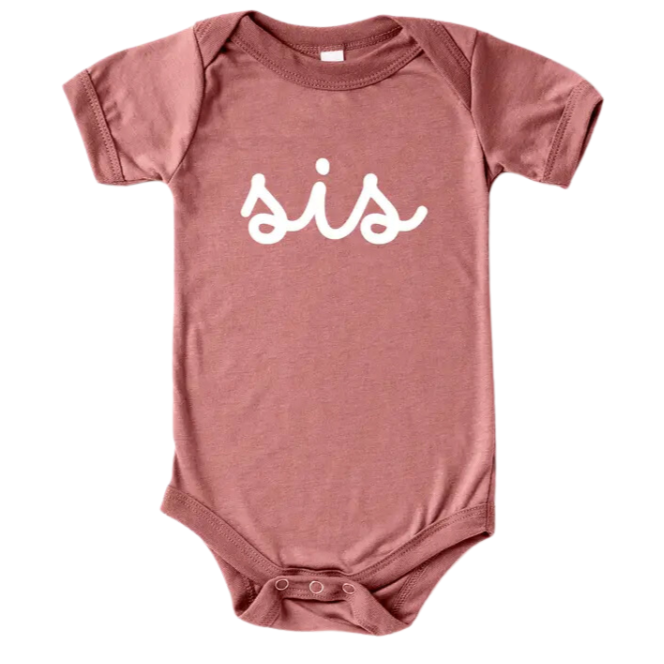 Sis Script Baby Bodysuit - Mauve Pink - HoneyBug 