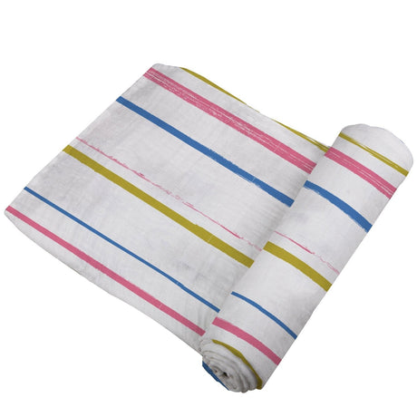 Watercolor Stripe Cotton Muslin Swaddle - HoneyBug 