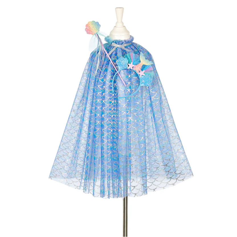 Marlya Mermaid Costume Cape Set w/ headband & wand-Role-Play for Children(2 sizes)