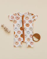 Smiley Bamboo Short Romper | Copper - HoneyBug 