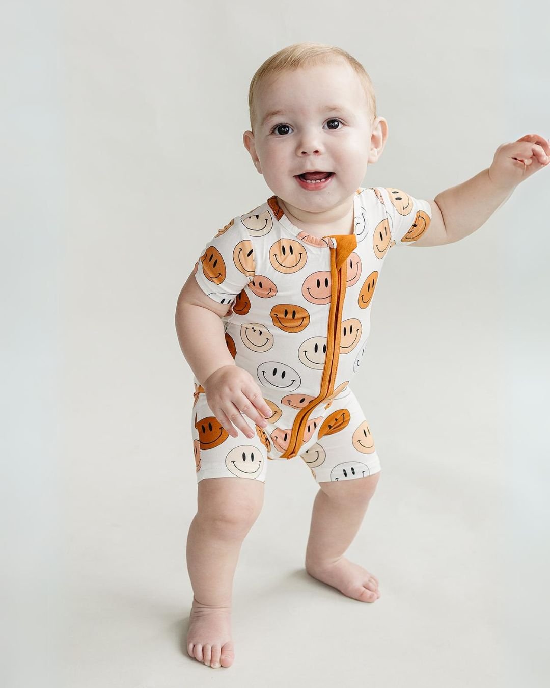 Smiley Bamboo Short Romper | Copper - HoneyBug 