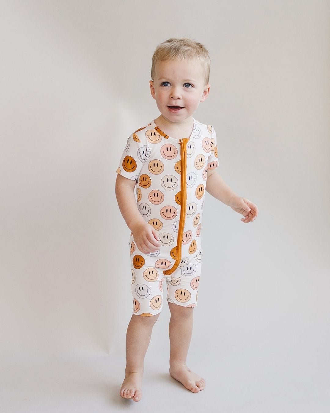 Smiley Bamboo Short Romper | Copper - HoneyBug 