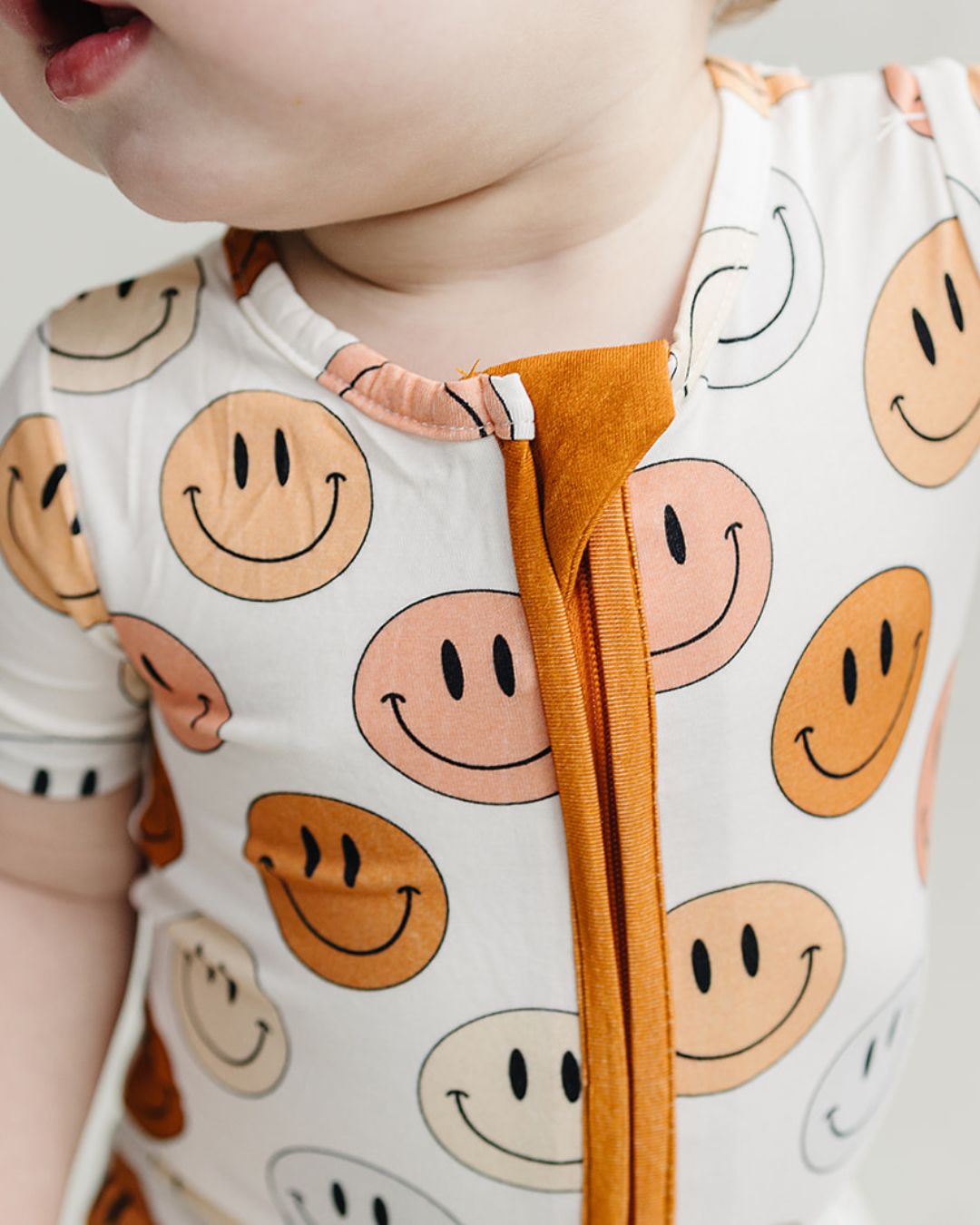 Smiley Bamboo Short Romper | Copper - HoneyBug 