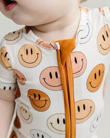 Smiley Bamboo Short Romper | Copper - HoneyBug 