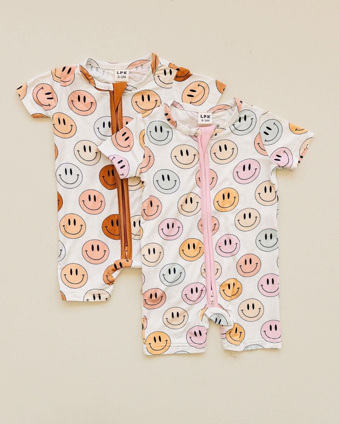 Smiley Bamboo Short Romper | Pink - HoneyBug 
