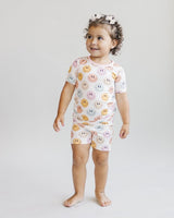 Smiley Bamboo Two Piece Shorts Set | Pink - HoneyBug 