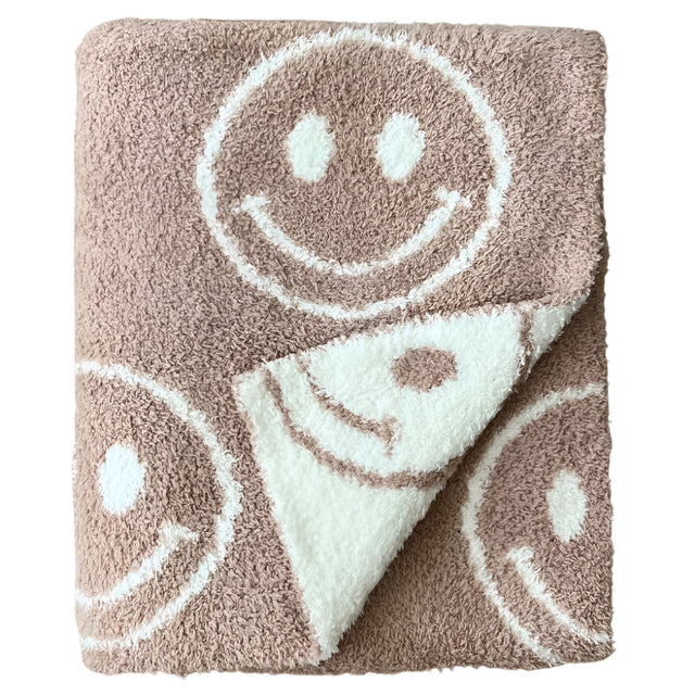 Smiley Fuzzy Blanket | Latte - HoneyBug 