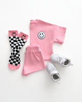 Smiley Shorts Set | Pink Peach - HoneyBug 