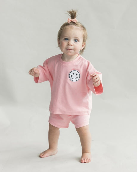 Smiley Shorts Set | Pink Peach - HoneyBug 