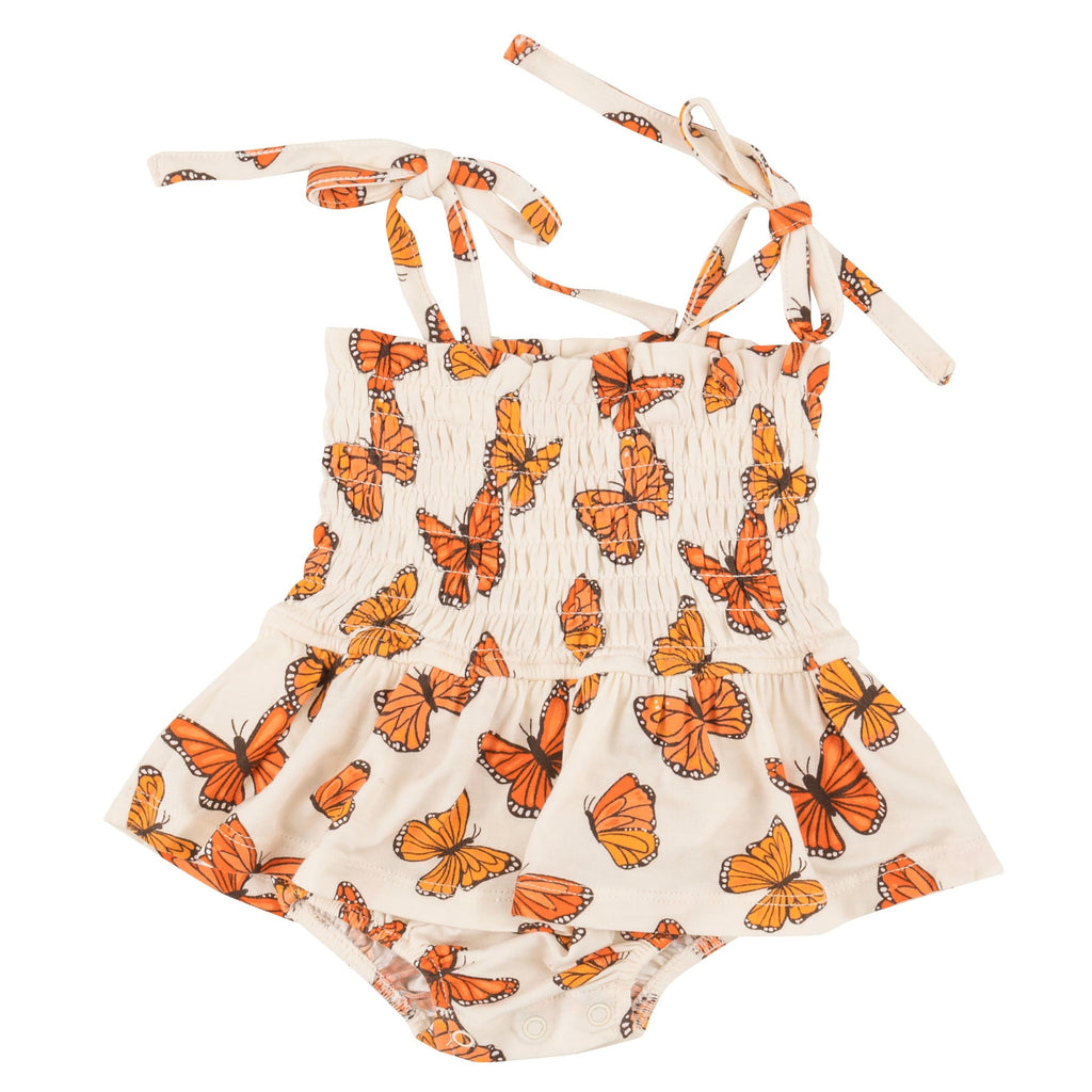 Smocked Bubble W/ Skirt - Mariposa Monarca - HoneyBug 