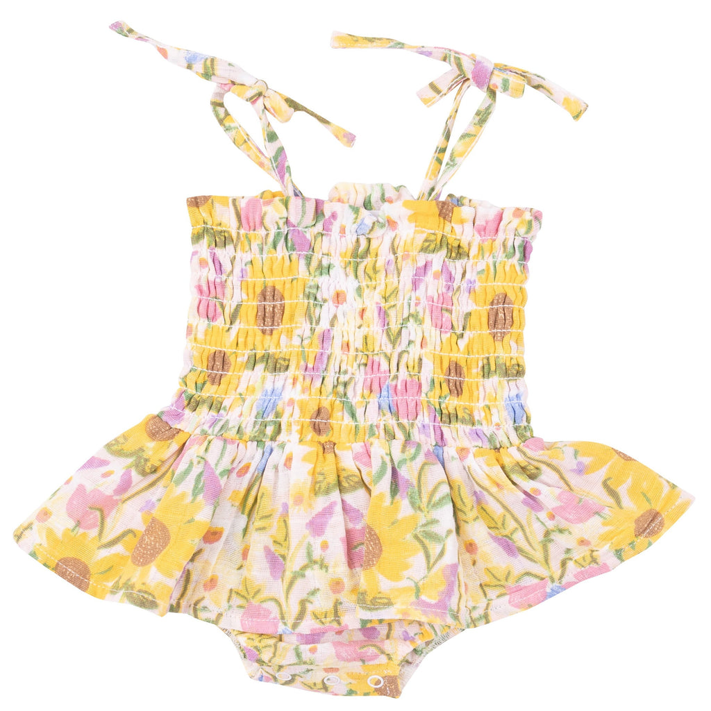 Smocked Bubble W/ Skirt - Sunflower Dream Floral - HoneyBug 