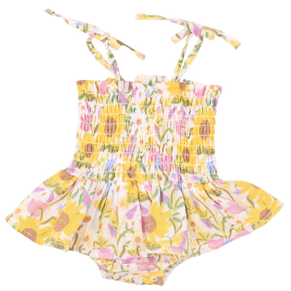 Smocked Bubble W/ Skirt - Sunflower Dream Floral - HoneyBug 