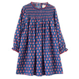 Girls' Smocked Long Sleeves Dress | Red and Navy - HoneyBug 