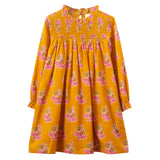 Girls' Smocked Long Sleeve Dress | Mustard and Pink - HoneyBug 