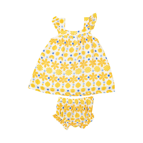 Sundress & Diaper Cover - Sunny Lemon Geo - HoneyBug 