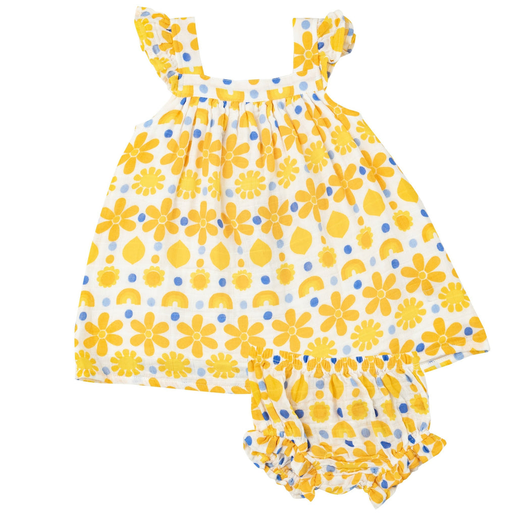 Sundress & Diaper Cover - Sunny Lemon Geo - HoneyBug 