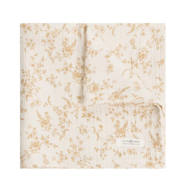 Muslin Swaddle Blanket - Julia Floral / Latte - HoneyBug 