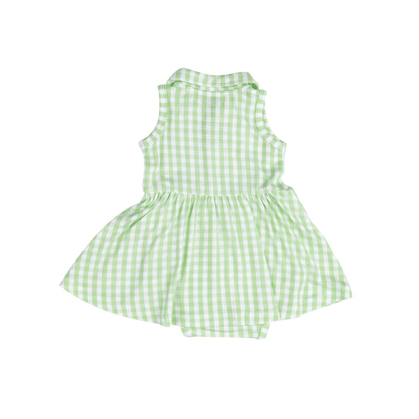 Tennis Tank Bodysuit Dress - Mini Gingham Green - HoneyBug 
