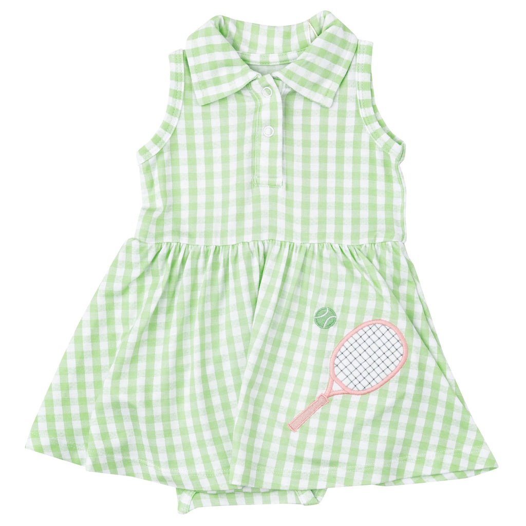 Tennis Tank Bodysuit Dress - Mini Gingham Green - HoneyBug 