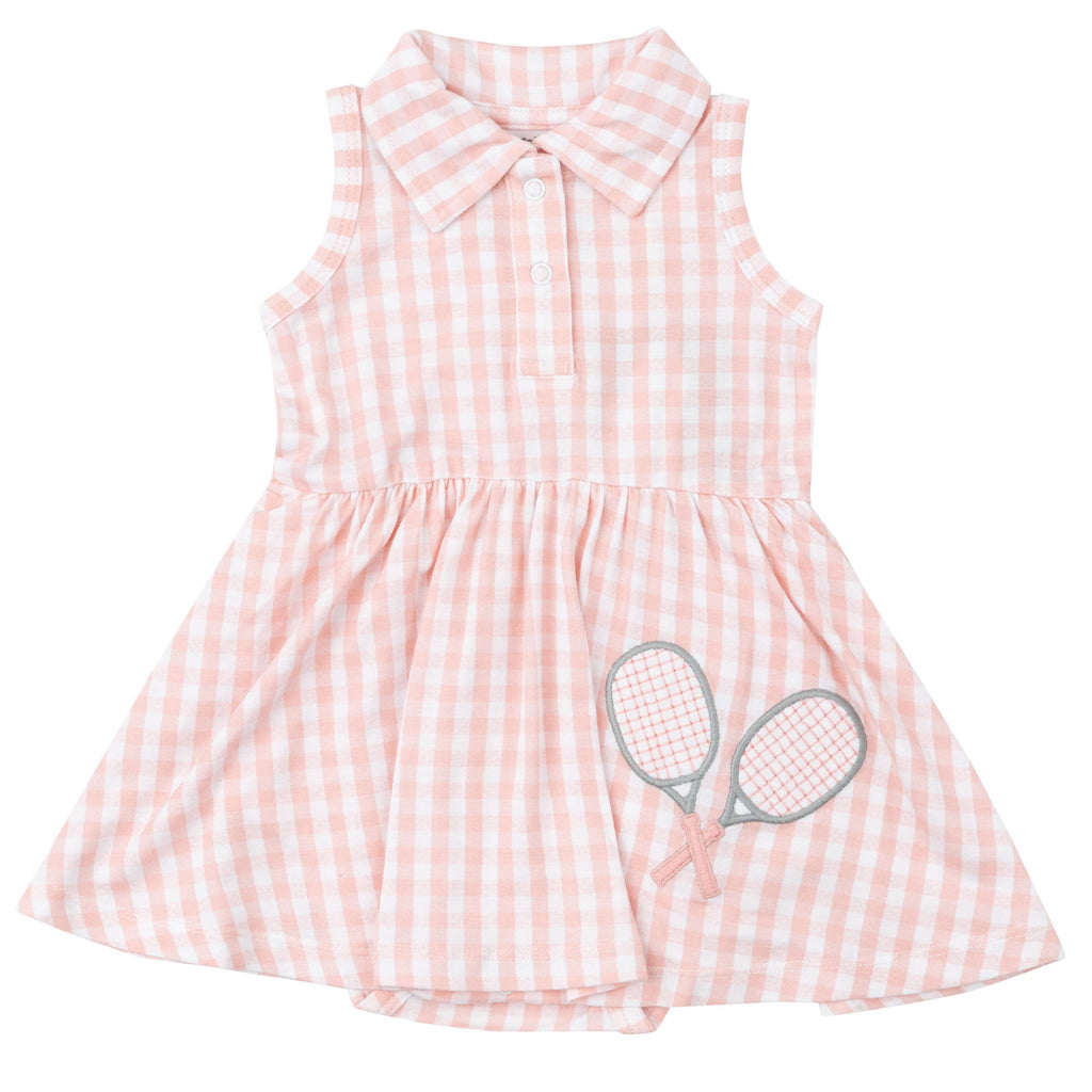 Tennis Tank Bodysuit Dress - Mini Pink Gingham - HoneyBug 