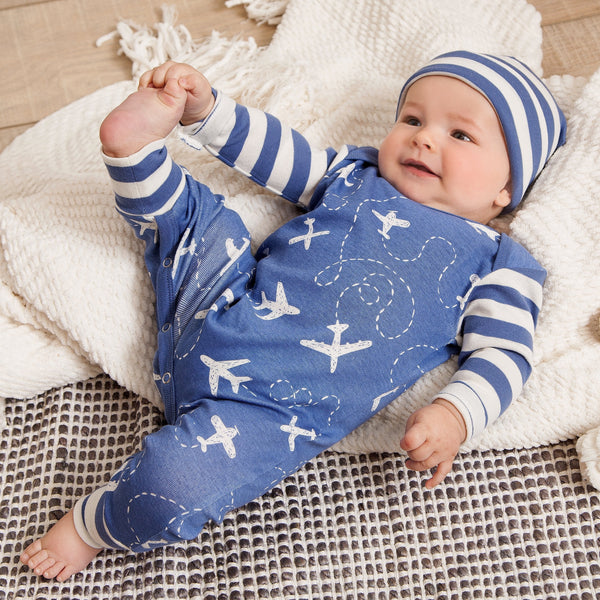 2-Pc Gift Set Airplanes Romper & Hat Outfit - HoneyBug 