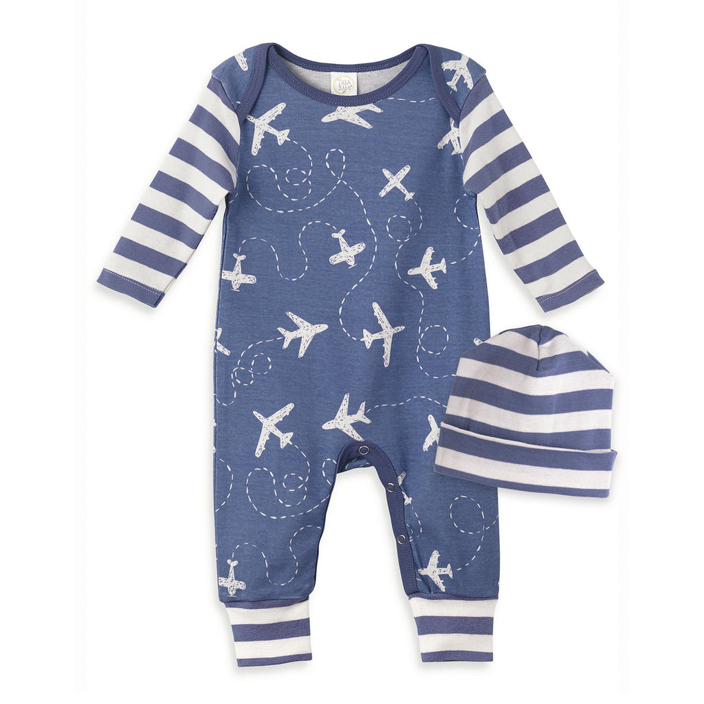 2-Pc Gift Set Airplanes Romper & Hat Outfit - HoneyBug 