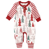 Christmas Trees Henley Cotton Romper - HoneyBug 
