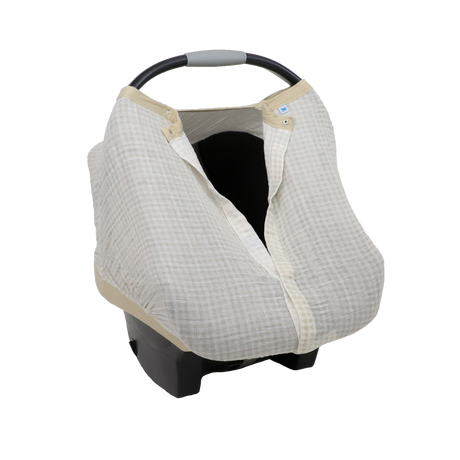 Cotton Muslin Car Seat Canopy - Tan Gingham - HoneyBug 