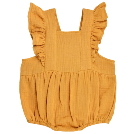 Muslin Flutter Sleeve Romper - Mustard - HoneyBug 