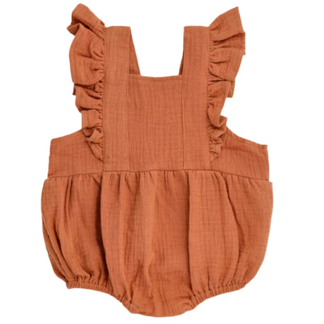 Muslin Flutter Sleeve Romper - Rust - HoneyBug 