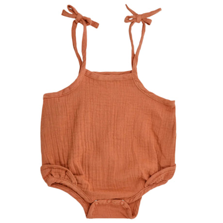 Muslin Ruffle Romper with Ties - Rust - HoneyBug 