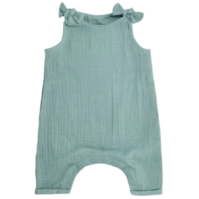 Muslin Knot Tie Overalls - Teal - HoneyBug 