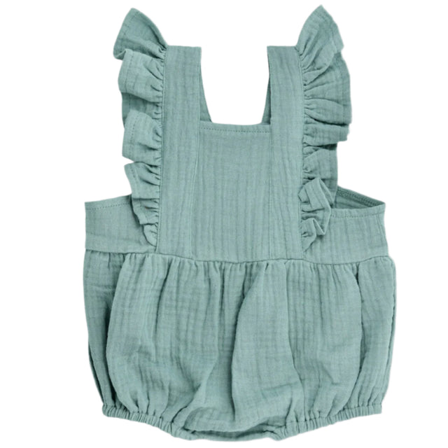 Muslin Flutter Sleeve Romper - Teal - HoneyBug 