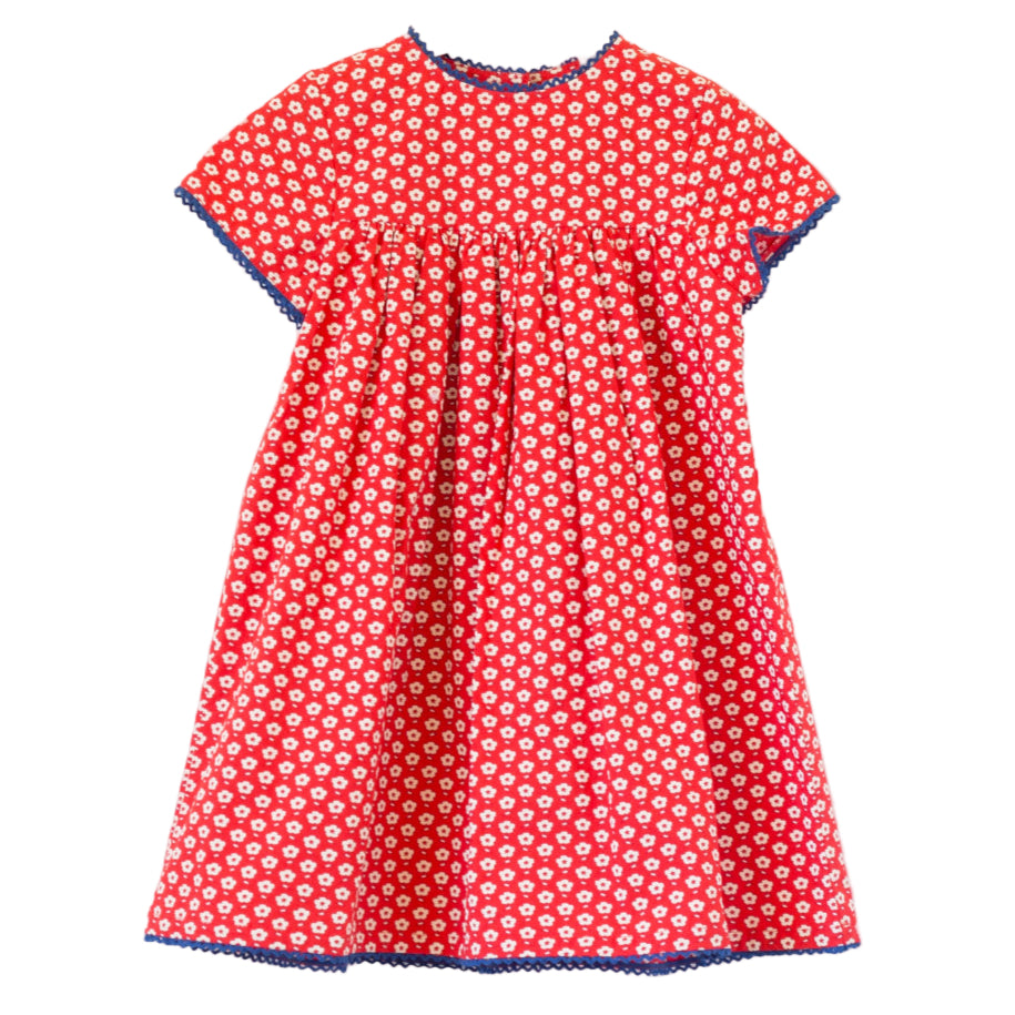 Toddler Amy Dress with Lace Trim | Flowers in Brilliant Red - HoneyBug 