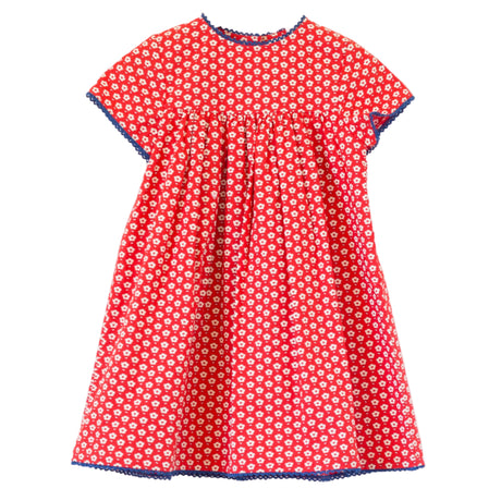 Toddler Amy Dress with Lace Trim | Flowers in Brilliant Red - HoneyBug 