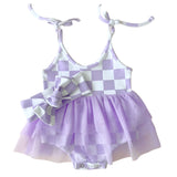 Tutu Romper | Checkered Lavender - HoneyBug 