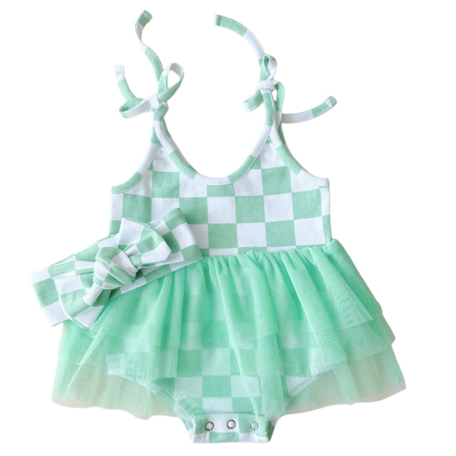 Tutu Romper | Checkered Mint - HoneyBug 