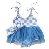 Tutu Romper | Checkered Blue - HoneyBug 
