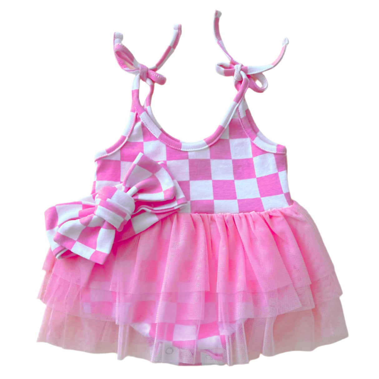 Tutu Romper | Checkered Bubble Gum - HoneyBug 