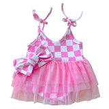 Tutu Romper | Checkered Bubble Gum - HoneyBug 