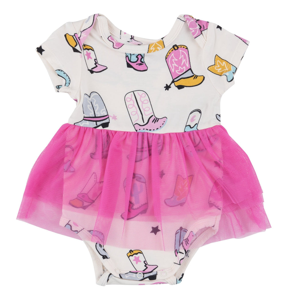 Twirly S/S Tutu Bodysuit Dress - Boots Pink - HoneyBug 