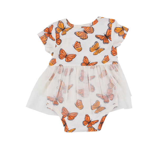 Twirly S/S Tutu Bodysuit Dress - Mariposa Monarca - HoneyBug 