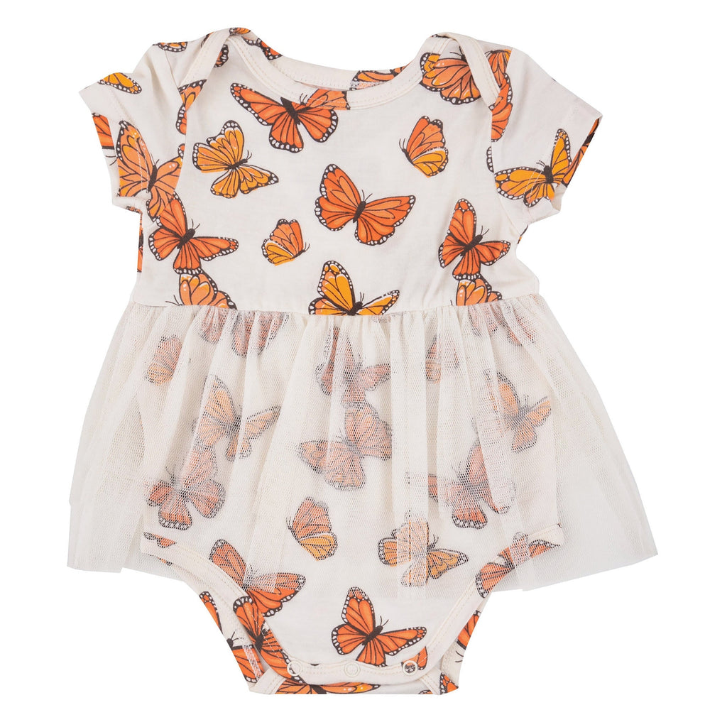 Twirly S/S Tutu Bodysuit Dress - Mariposa Monarca - HoneyBug 