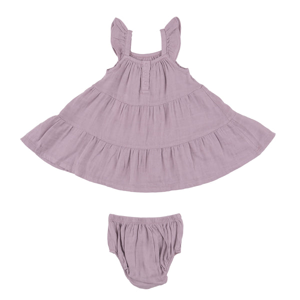 Twirly Sundress & Diaper Cover - Dusty Lavender Solid Muslin - HoneyBug 
